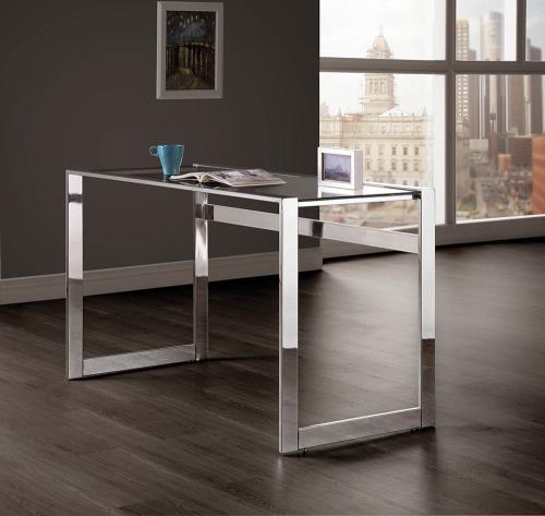 Contemporary Chrome And Glass Top Writing Desk